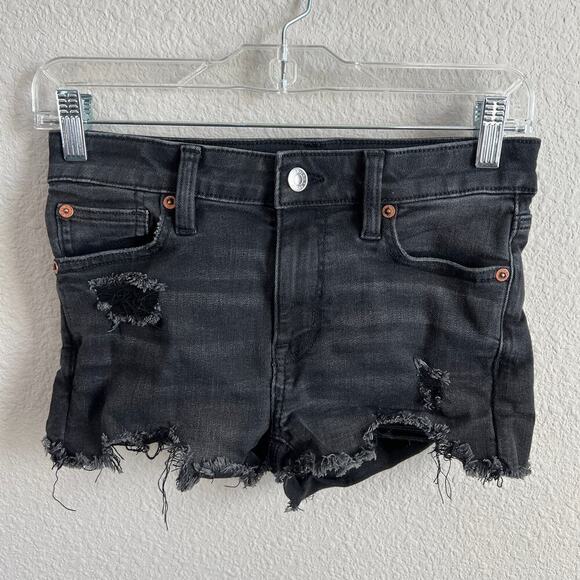 American Eagle High Rise Shortie Shorts Women's 00 Black Distressed Cut Off - Picture 1 of 5